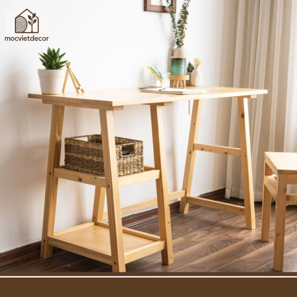 Bàn học có ngăn gỗ thông tự nhiên - Hình ảnh 3