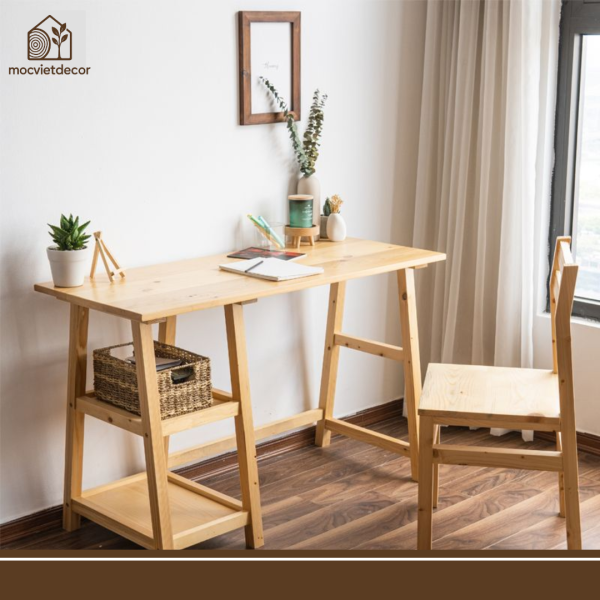 Bàn học có ngăn gỗ thông tự nhiên - Hình ảnh 2