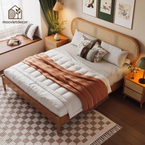 Giường Ngủ Gỗ Tự Nhiên Kết Hợp Mây Cao Cấp