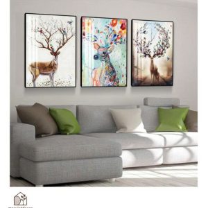 Tranh Treo Tường Bộ 3 Tấm Tam Hươu Và Mùa Xuân